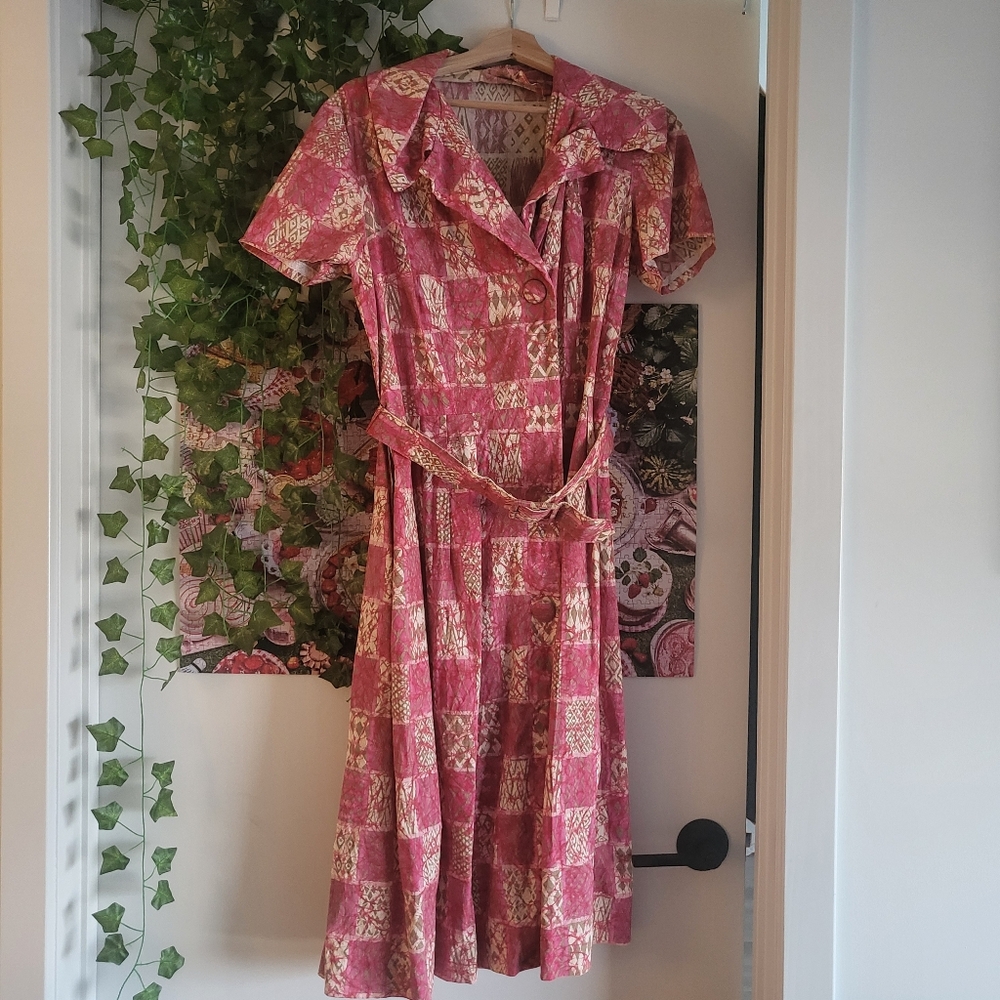 VTG Pink plaid midi dress